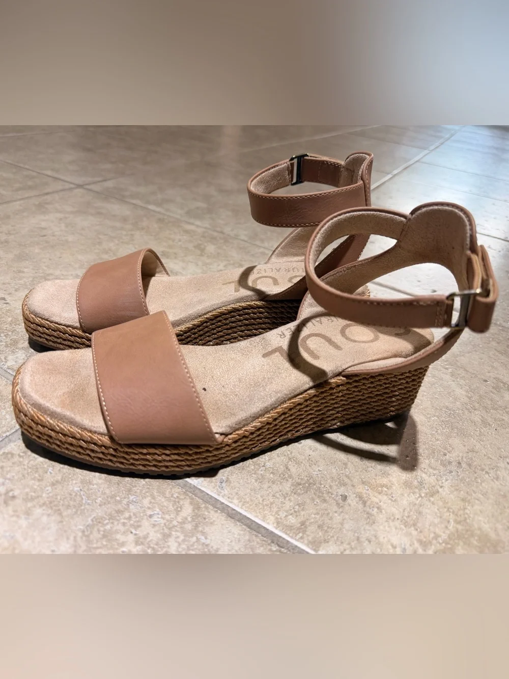 SOUL Naturalizer Neutral Tan Woven Espadrille Platform Sandals
